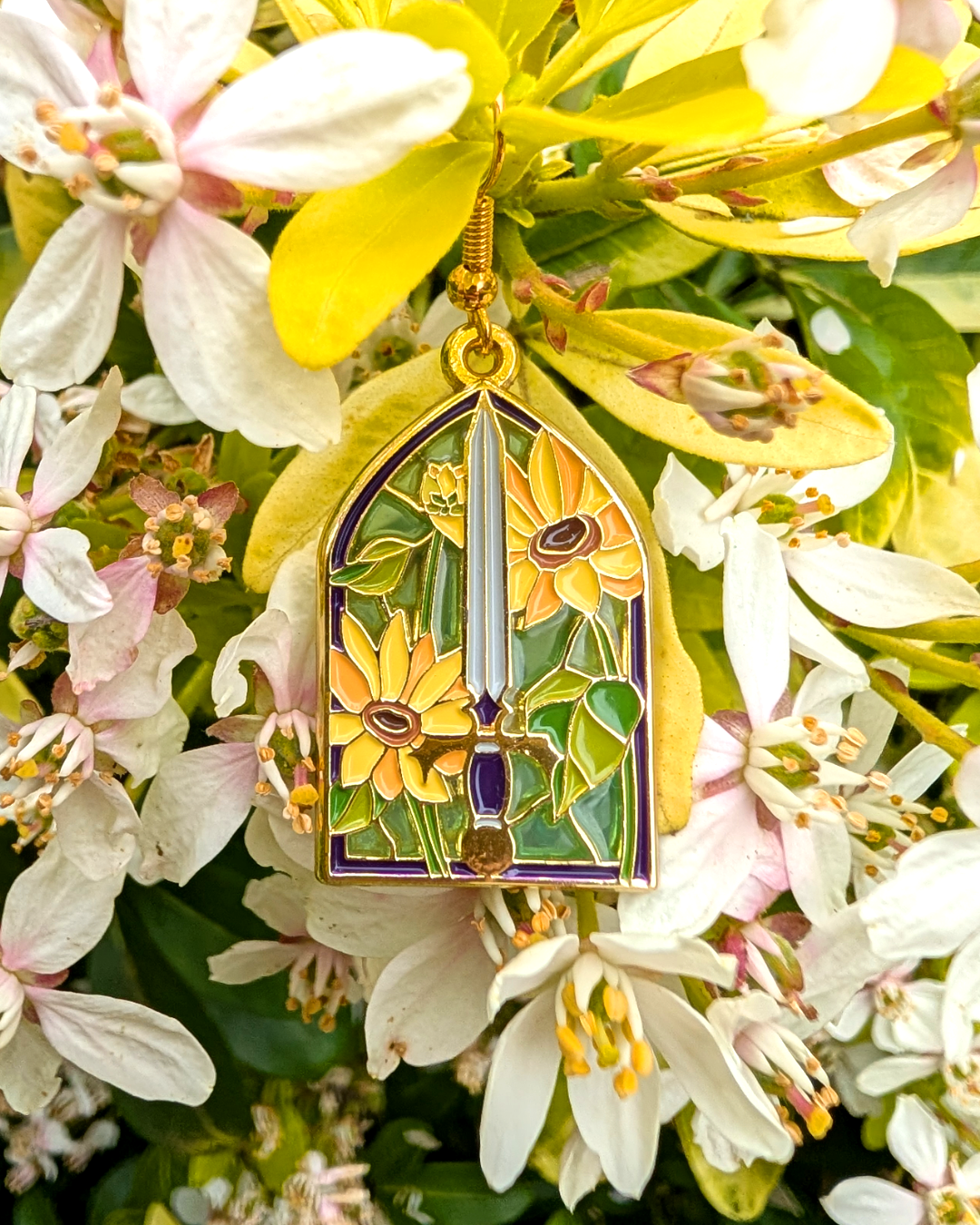 Sunflower & Sword Stained Glass Necklace