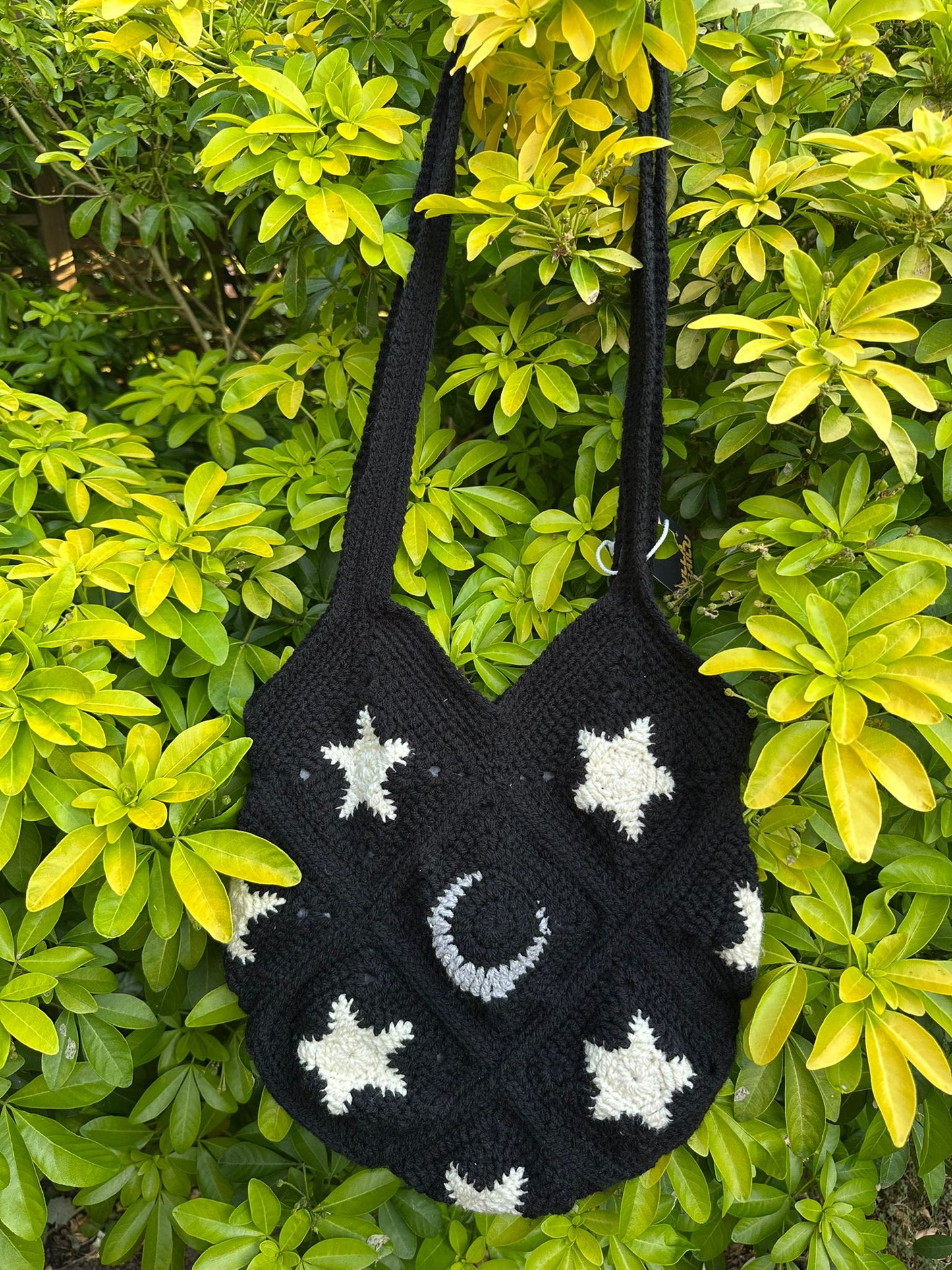 Moon & star crochet granny square tote