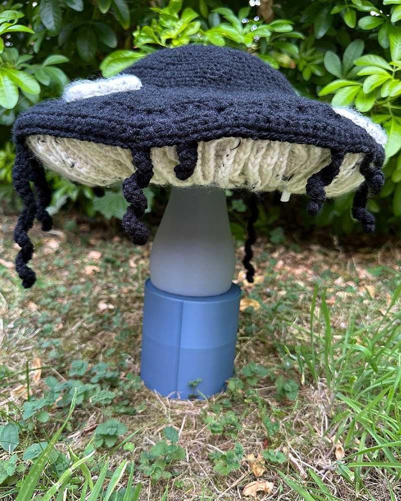 Black inky cap toadstool mushroom crochet hat