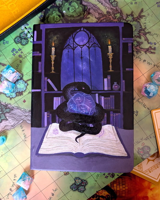 Bespoke handpainted TTRPG character journal A5 dotted pages