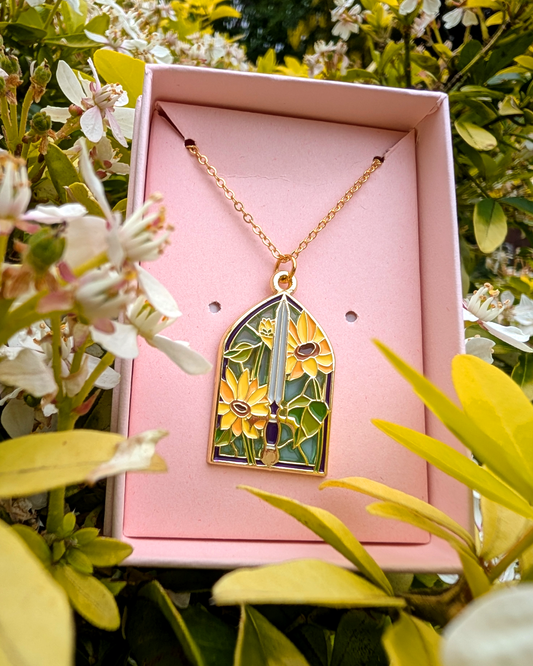 Sunflower & Sword Stained Glass Necklace