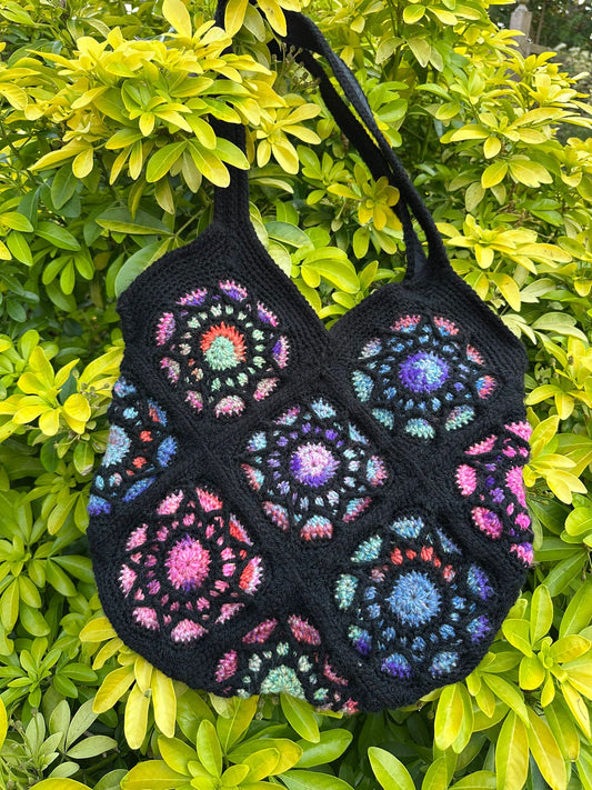 Stained glass crochet granny square tote