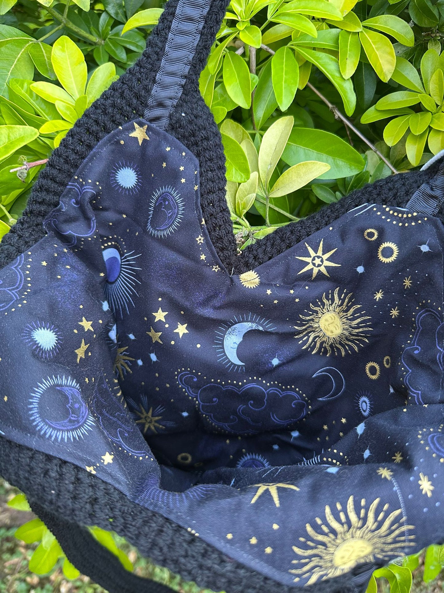 Moon & star crochet granny square tote