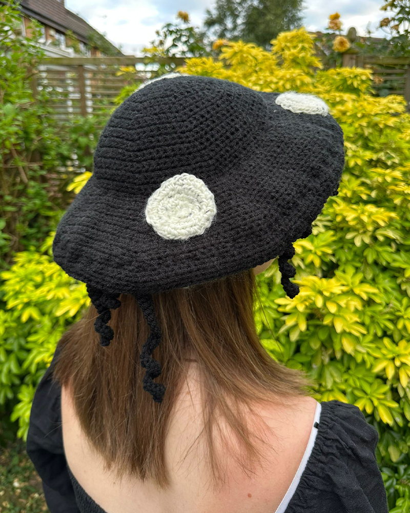 Black inky cap toadstool mushroom crochet hat