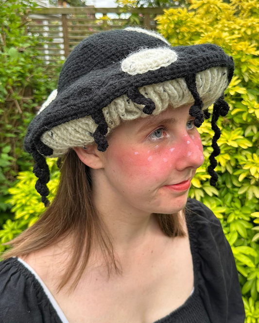 Black inky cap toadstool mushroom crochet hat