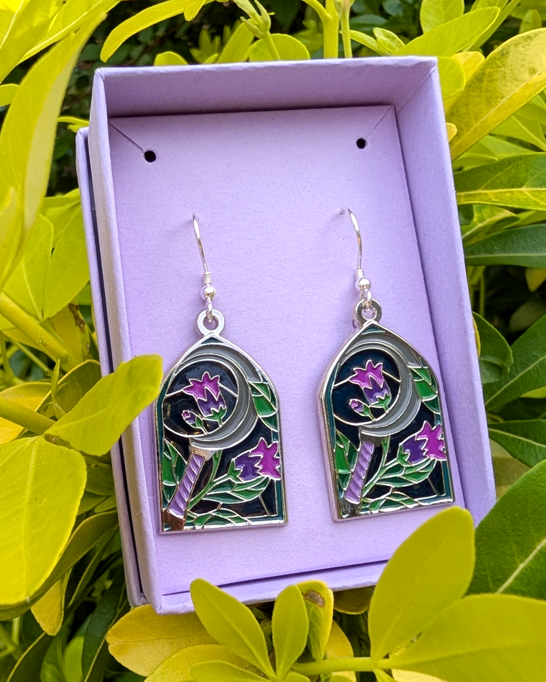 Sickle & Belladonna Stained Glass Drop Earrings