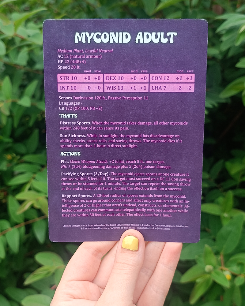 Myconid monsters - Physical stat postcard