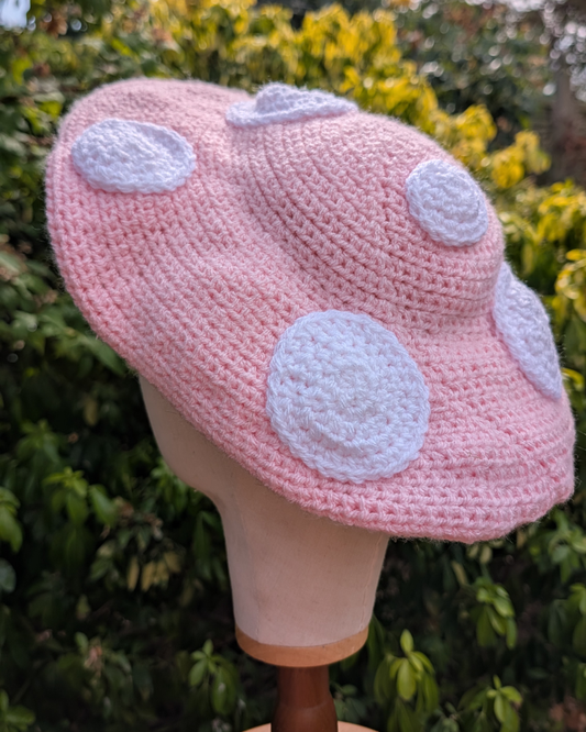 Pastel pink crochet toadstool hat