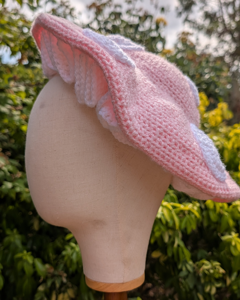 Pastel pink crochet toadstool hat