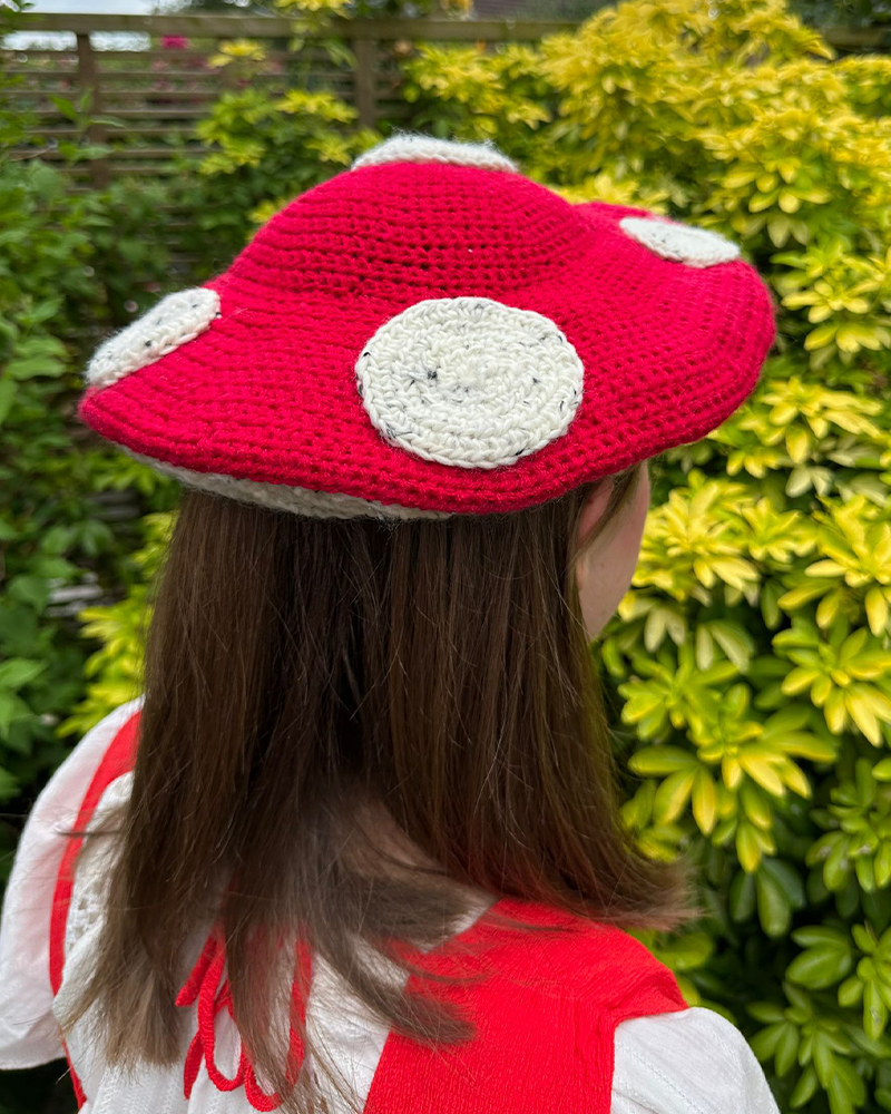 Red toadstool mushroom crochet hat