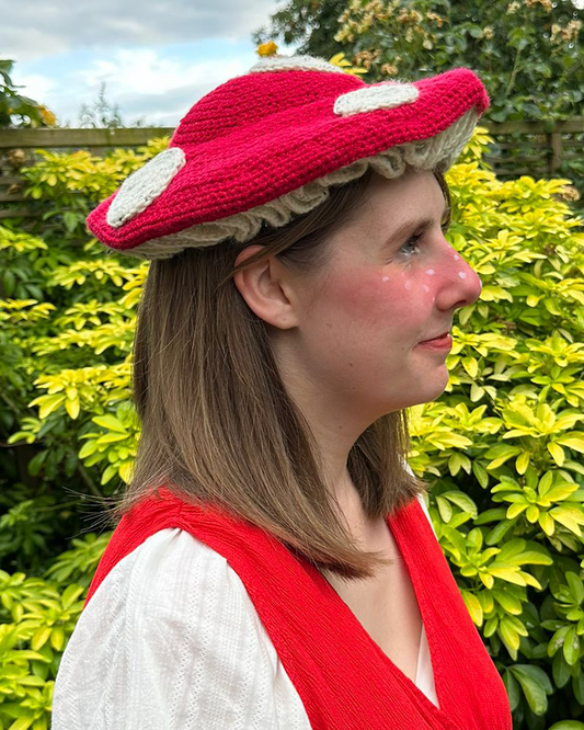 Red toadstool mushroom crochet hat