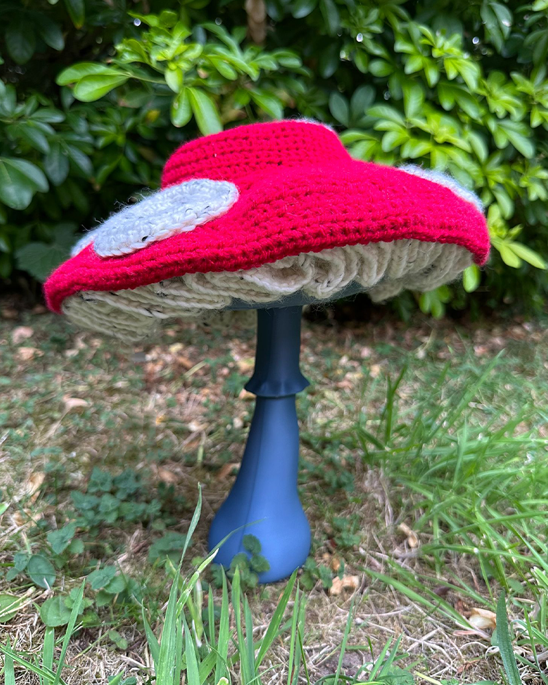 Red toadstool mushroom crochet hat